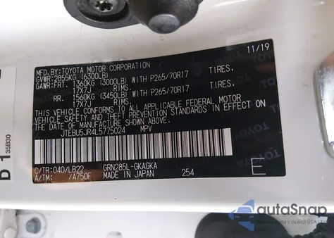 2020 Toyota 4Runner Sr5 Premium z USA, uszkodzony, nr VIN JTEBU5JR4L5775024